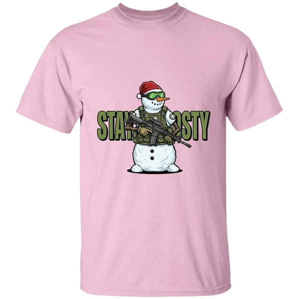 stay frosty snowman gun christmas shirt lightpink