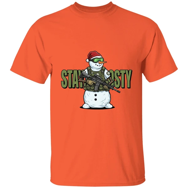 stay frosty snowman gun christmas shirt orange