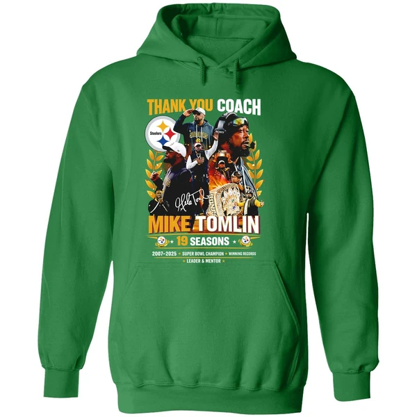 Steelers Thank You Coach Mike Tomlin 19 Seasons 2007 2025 Hoodie - Image 2