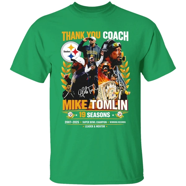 Steelers Thank You Coach Mike Tomlin 19 Seasons 2007 2025 Shirt - Image 2