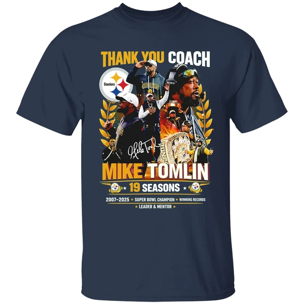 steelers thank you coach mike tomlin 19 seasons 2007 2025 shirt navy