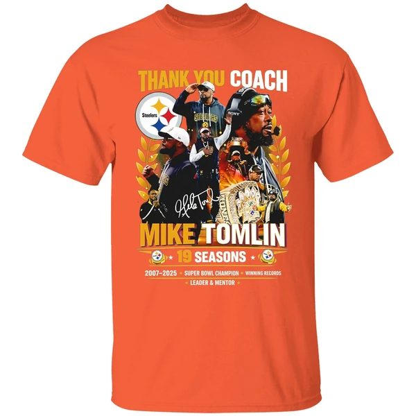 steelers thank you coach mike tomlin 19 seasons 2007 2025 shirt orange