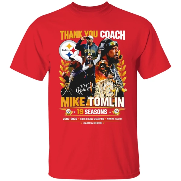 Steelers Thank You Coach Mike Tomlin 19 Seasons 2007 2025 Shirt - Image 7