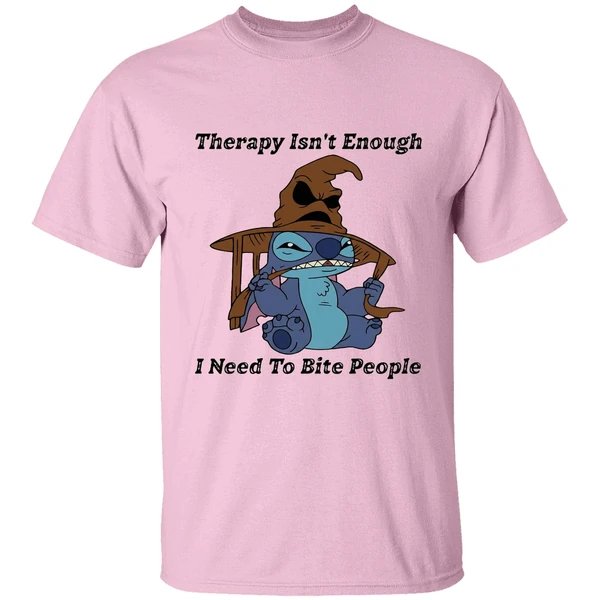 Stitch Sorting Hat Therapy Isnt Enough I Need To Bite People 2025 Shirt - Image 2