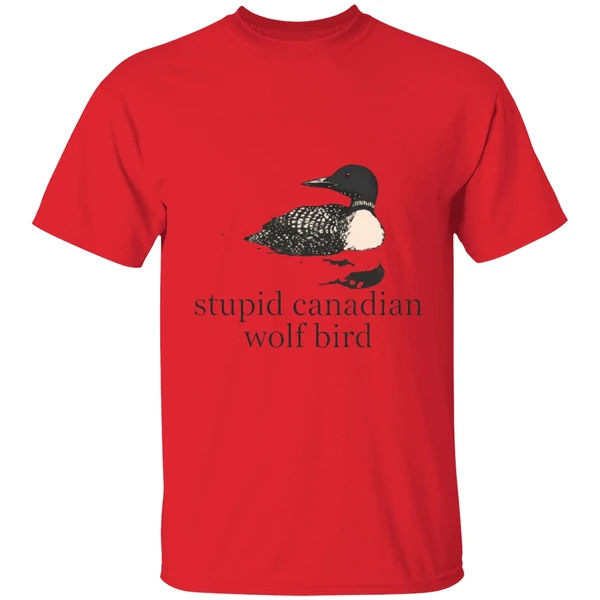stupid canadian wolf bird shirt red