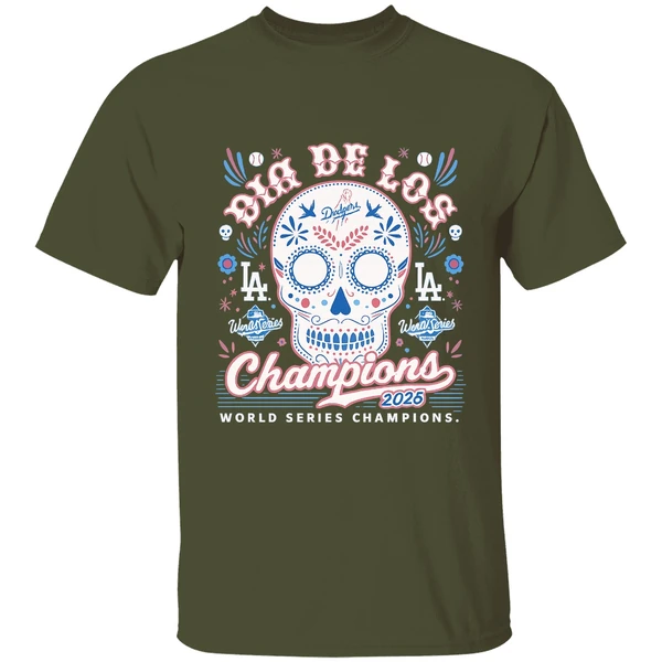 Sugar Skull Dia De Los Champions Los Angeles Dodgers 2025 World Series Champions Shirt - Image 3