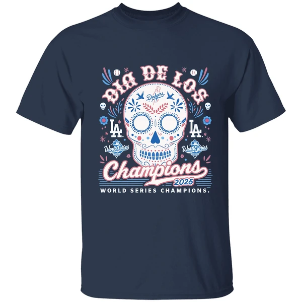 Sugar Skull Dia De Los Champions Los Angeles Dodgers 2025 World Series Champions Shirt - Image 4