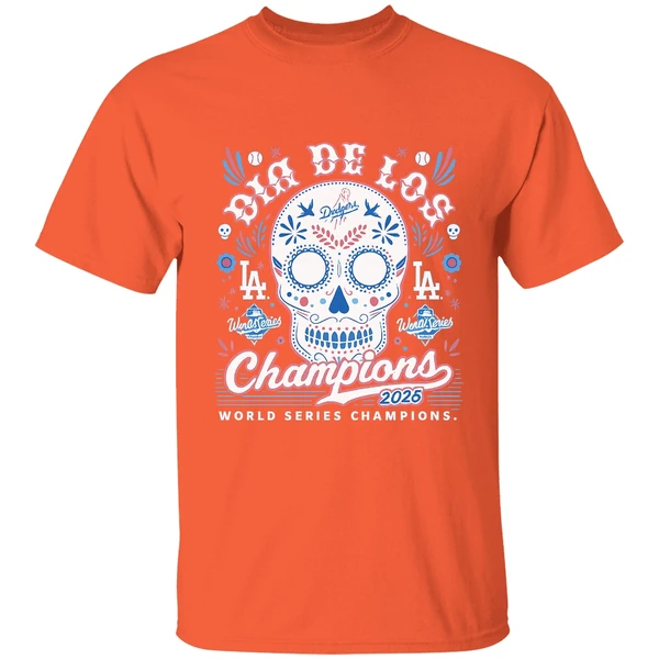 Sugar Skull Dia De Los Champions Los Angeles Dodgers 2025 World Series Champions Shirt - Image 5