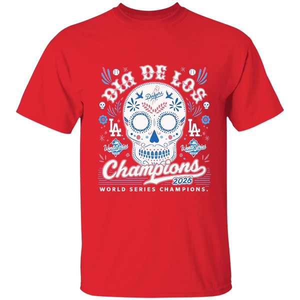 Sugar Skull Dia De Los Champions Los Angeles Dodgers 2025 World Series Champions Shirt - Image 6
