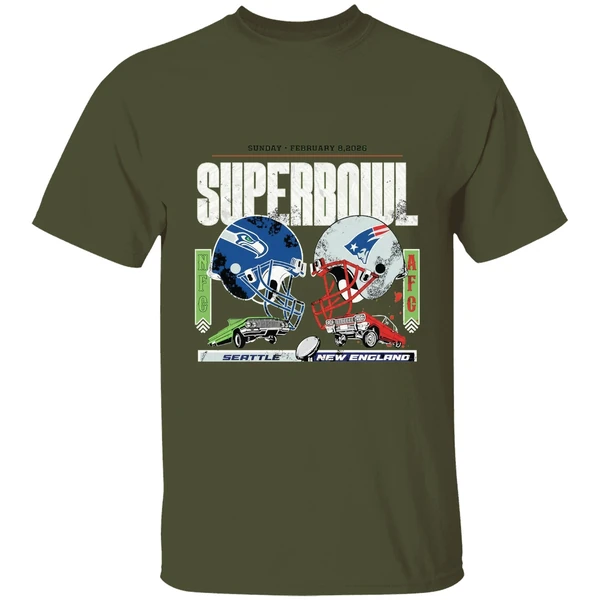 super bowl lx seahawks vs patriots february 8th 2026 levis stadium santa clara shirt militarygreen