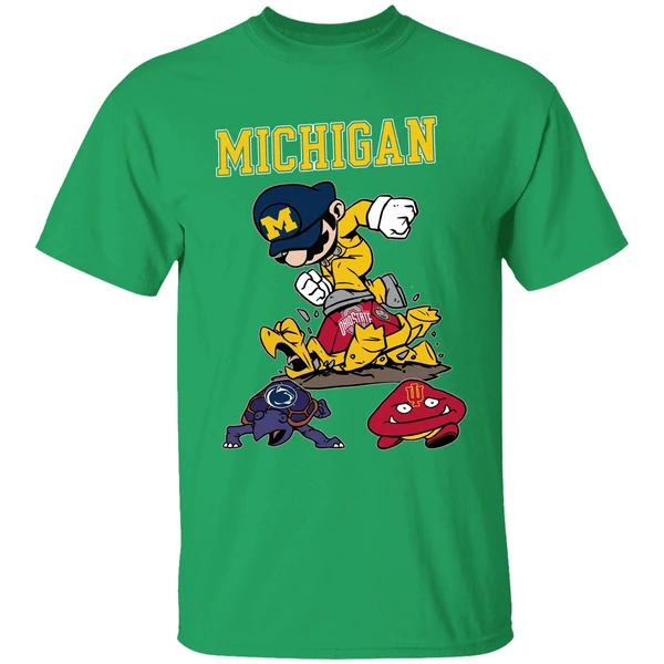 Super Mario Michigan Wolverines Stomp Ohio State Buckeye Penn State And Indiana Hoosiers Shirt - Image 2