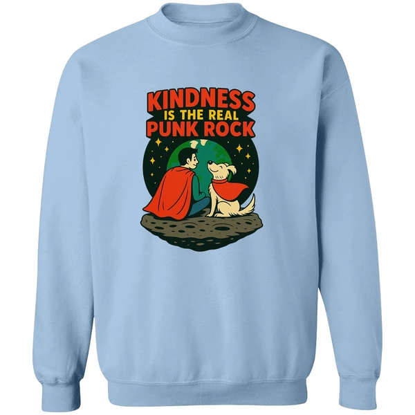 Superman And Krypto Kindness Is The Real Punk Rock Cartoon Sweatshirt - Image 3