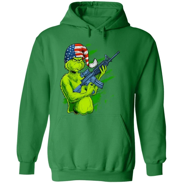Tactical Grinch Holding Rifle Ar 15 American Hat Hoodie - Image 2