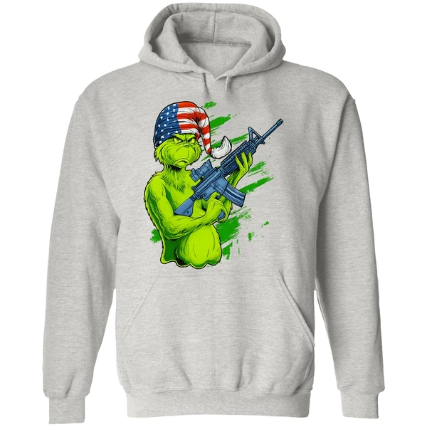Tactical Grinch Holding Rifle Ar 15 American Hat Hoodie - Image 9