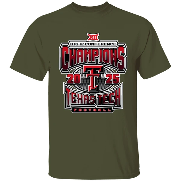texas tech red raiders 2025 2026 big 12 champs grid iron shirt militarygreen