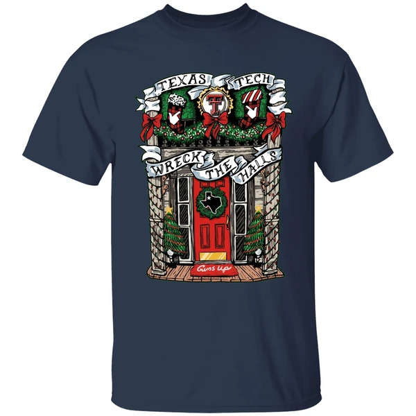 texas tech red raiders wreck the halls merry christmas shirt navy