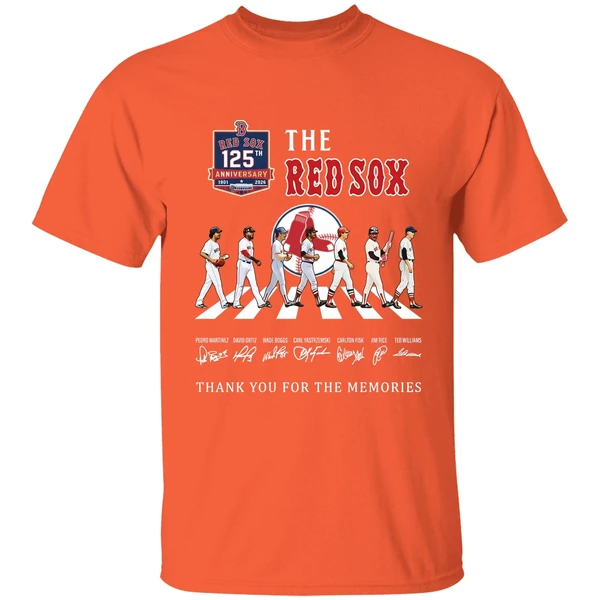 the boston red sox 125th anniversary season thank you for the memories shirt orange