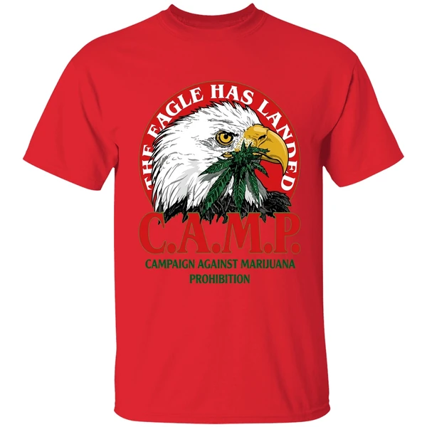 the eagle has landed camp campaign against marijuana prohibition shirt red
