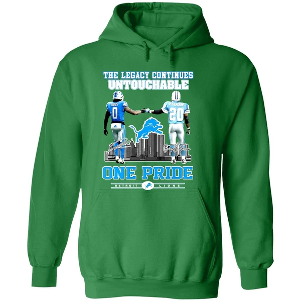The Legacy Continues Untouchable Jahmyr Gibbs Barry Sanders One Pride Detroit Lions Skyline City Hoodie - Image 2