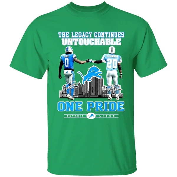 The Legacy Continues Untouchable Jahmyr Gibbs Barry Sanders One Pride Detroit Lions Skyline City Shirt - Image 2