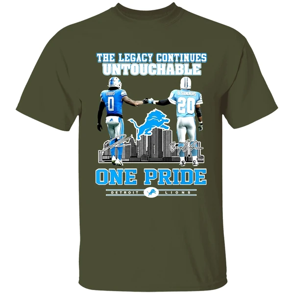 The Legacy Continues Untouchable Jahmyr Gibbs Barry Sanders One Pride Detroit Lions Skyline City Shirt - Image 4