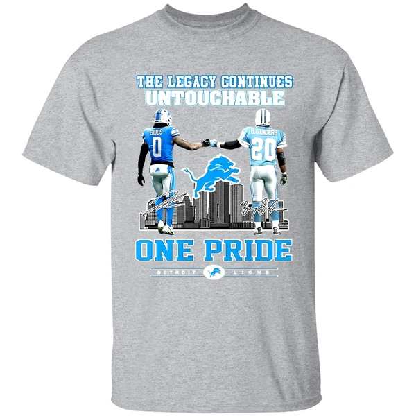The Legacy Continues Untouchable Jahmyr Gibbs Barry Sanders One Pride Detroit Lions Skyline City Shirt - Image 9
