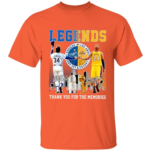 the legends kobe bryant los angeles lakers and fernando valenzuela los angeles dodgers shirt orange