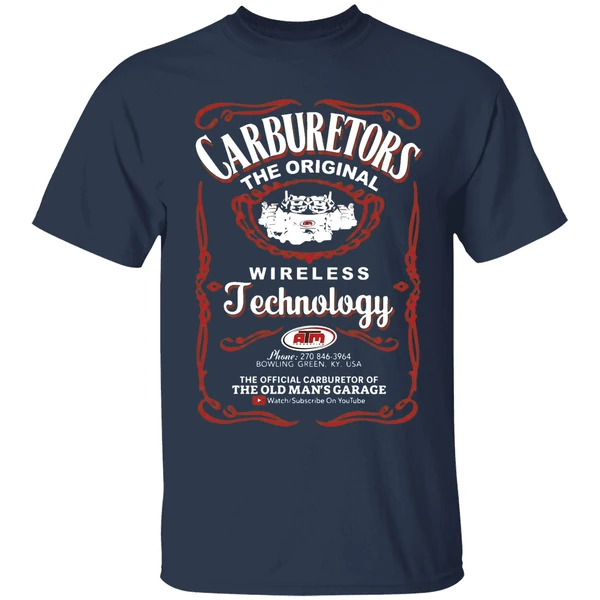 the old mans garage carburetors the wireless technology shirt navy