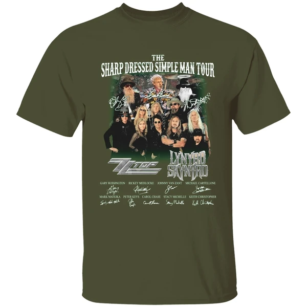 the sharp dressed simple man tour zz top lynyrd skynyrd shirt militarygreen