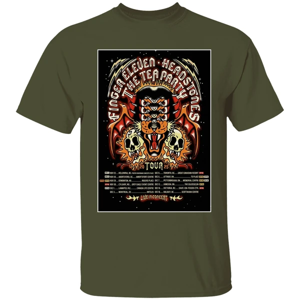 the tea party headstones finger eleven fall tour 2025 poster shirt militarygreen