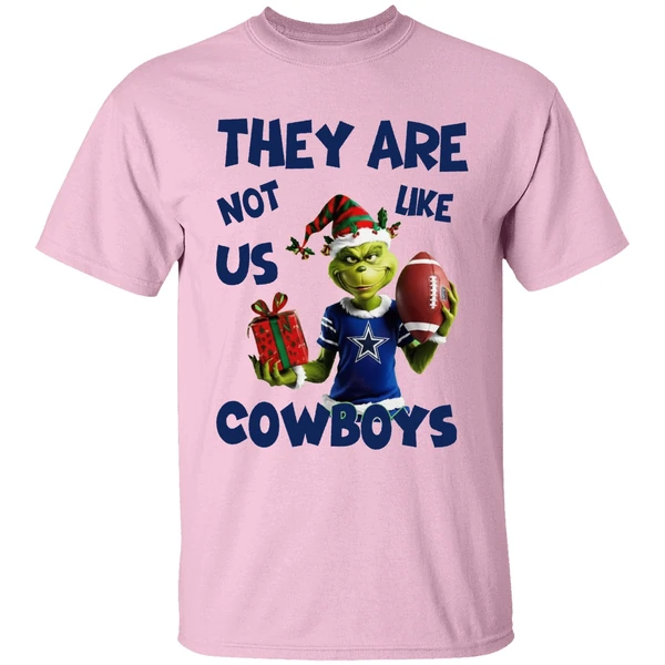 They Are Not Like Us Cowboys Grinch Santa Christmas Shirt - Image 2