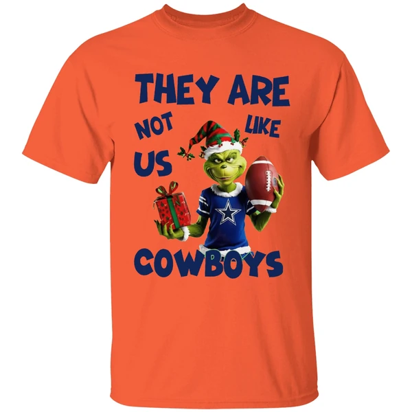 They Are Not Like Us Cowboys Grinch Santa Christmas Shirt - Image 3