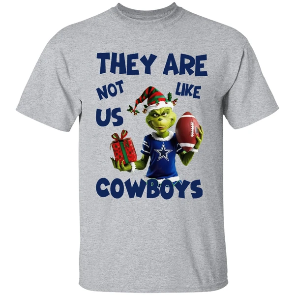 They Are Not Like Us Cowboys Grinch Santa Christmas Shirt - Image 6