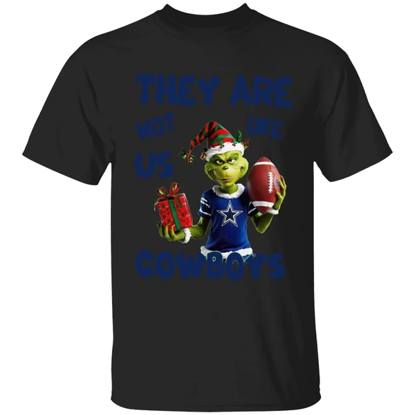 They Are Not Like Us Cowboys Grinch Santa Christmas Shirt - Image 7