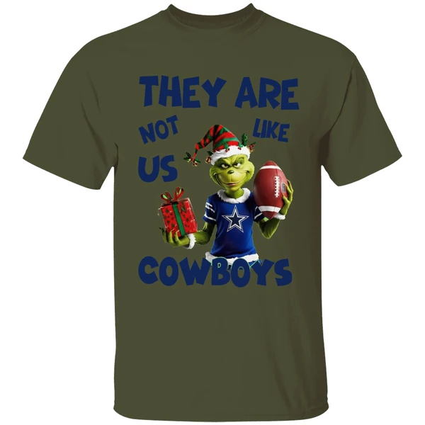 They Are Not Like Us Cowboys Grinch Santa Christmas Shirt - Image 9