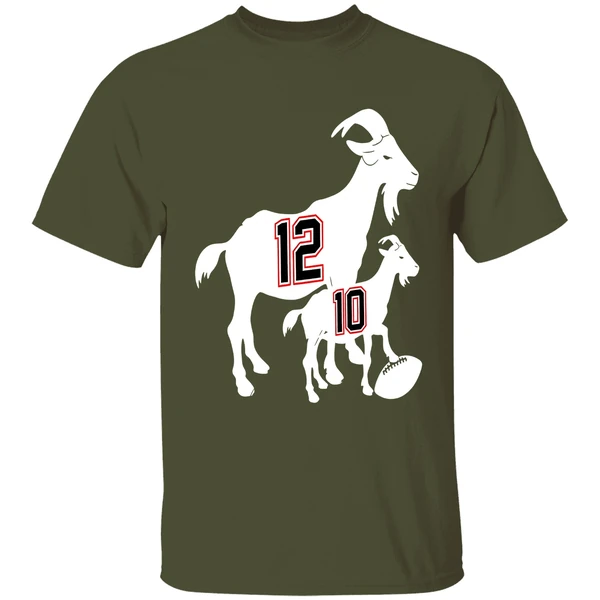 Tom Brady Goat 12 And Drake Maye Baby Goat 10 New England Patriots Football Shirt - Image 3