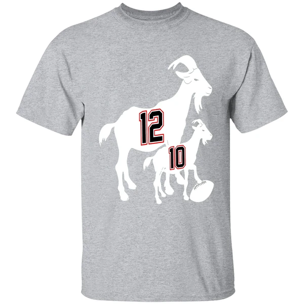 Tom Brady Goat 12 And Drake Maye Baby Goat 10 New England Patriots Football Shirt