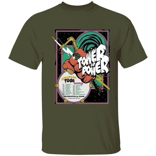 tower of power europe tour 2023 celebrating 55 years shirt militarygreen