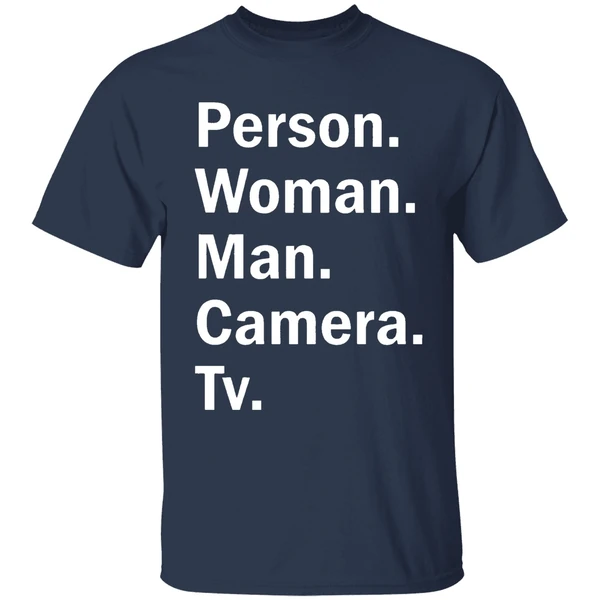 tr mp person woman man camera tv shirt navy