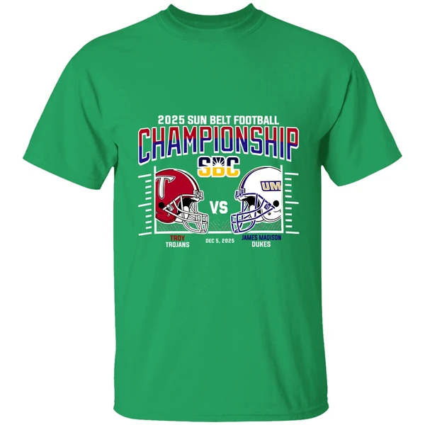 Troy Trojans Vs James Madison Dukes 2025 Sun Belt Football Conference Championship H2h Shirt - Image 2