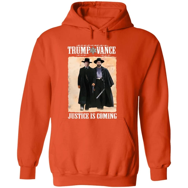 Trump Vance Tombstone Movie Justice Is Coming Hoodie - Image 6