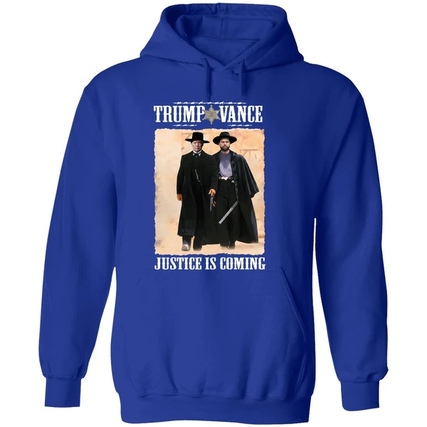 Trump Vance Tombstone Movie Justice Is Coming Hoodie - Image 7
