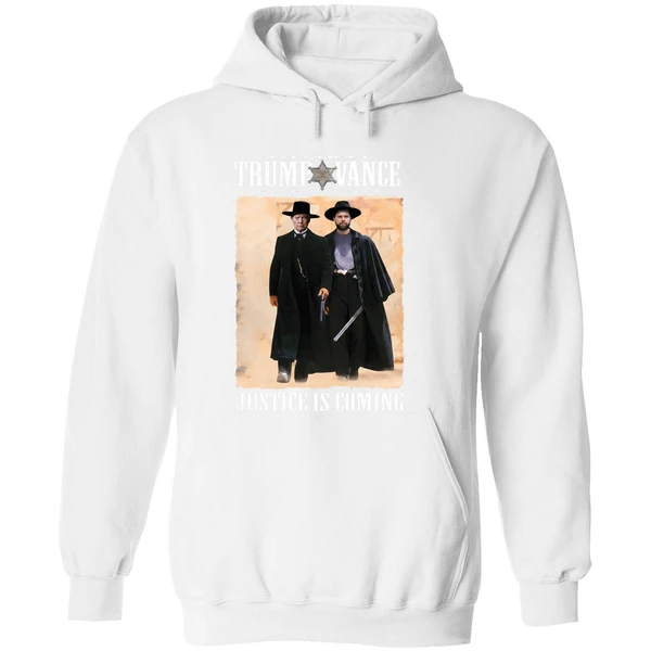 Trump Vance Tombstone Movie Justice Is Coming Hoodie - Image 8
