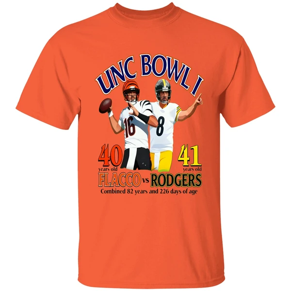 Unc Bowl I 40 Years Old Flacco Vs 41 Years Rodgers Combined 82 Years 226 Days Age Shirt - Image 5