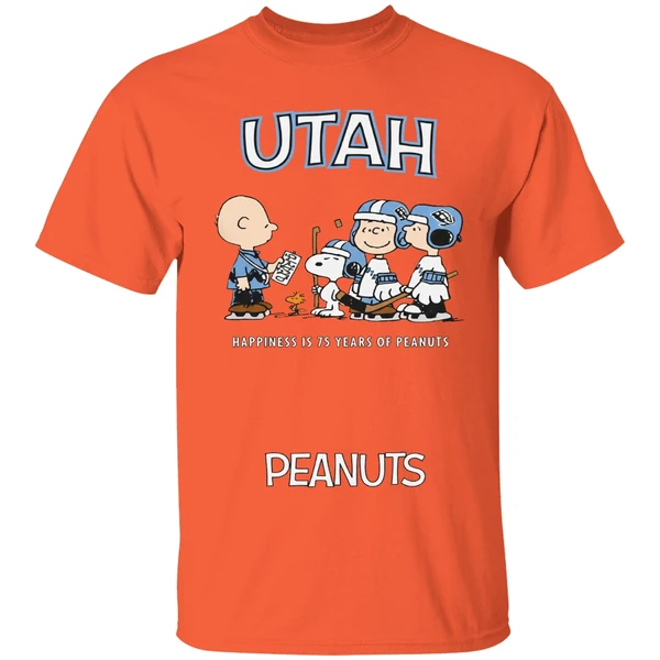 utah-mammoth-75th-anniversary-of-peanuts-cartoon-double-sided-shirt-orange