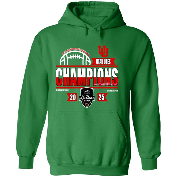 Utah Utes 2025 Srs Distribution Las Vegas Bowl Champions Locker Room Hoodie - Image 2
