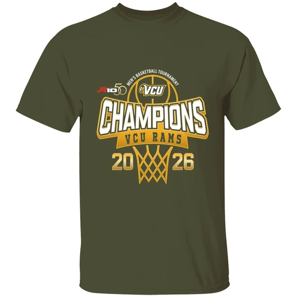 vcu rams 2026 atlantic 10 mens basketball tournament champions shirt militarygreen