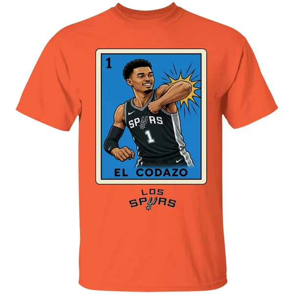 victor wembanyama elbowing el codazo san antonio spurs nba 2026 shirt orange