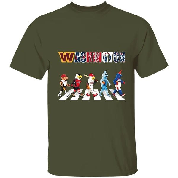 washington mascot chibi walking abbey road 2025 shirt militarygreen