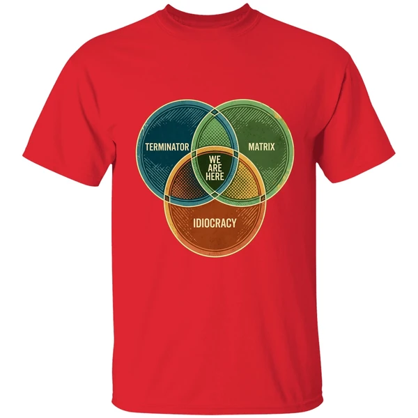 we are here venn diagram terminator matrix idiocracy shirt red